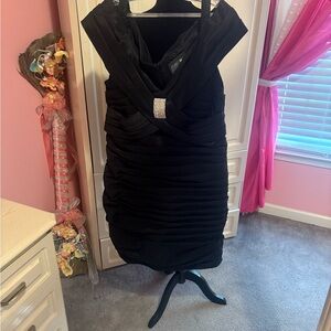 Chic Black Midi Dress with Embellished Detail